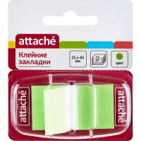 Клейкие закладки пластиковые Attache зеленые, 25х45мм, 25 листов