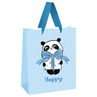 Пакет подарочный 26*32*12см MESHU 'PandaGift_Blue', отд. фольгой, матовая ламинация
