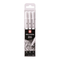 Ручки гелевые БЕЛЫЕ SAKURA (Япония) 'Gelly Roll', НАБОР 3 штуки, узел 0,5/0,8/1 мм, POXPGBWH3C