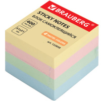 Блок для записей с клейким краем Brauberg 4 цвета, пастельный, 51x51мм, 400 листов