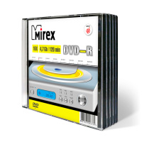 Диск DVD-R Mirex 4.7 Гб, 16x, Slim, UL130003A1F, 5шт/уп