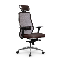 Кресло руководителя Метта Samurai SL-3.041 MPES, ткань-сетка/экокожа, темно-коричневая, крестовина х