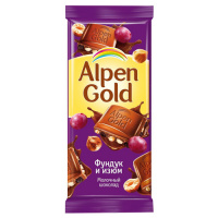 Шоколад Alpen Gold молочный фундук и изюм, 85г