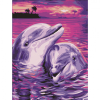 Картина по номерам 40х50 см, ОСТРОВ СОКРОВИЩ 'Дельфины', на подрамнике, акриловые краски, 3 кисти, 6