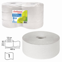 Туалетная бумага Любаша 126091, в рулоне, белая, 480м, 1 слой, 6 рулонов