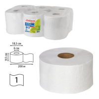 Туалетная бумага Любаша 124546, в рулоне, белая, 200м, 1 слой, 12 рулонов