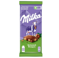 Шоколад Milka молочный с цельным фундуком, 85г