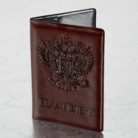 Обложка для паспорта STAFF, полиуретан под кожу, 'ГЕРБ', коричневая, 237604