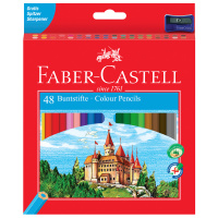 Карандаши цветные Faber-Castell 'Замок', 48цв., шестигр.,заточ.+точилка, картон, европодвес