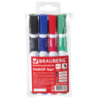 Маркер для досок Brauberg Soft набор 4 цвета, 5мм, круглый наконечник, резиновая вставка