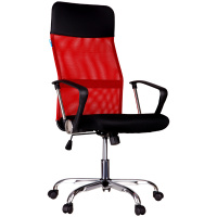 Кресло руководителя Helmi Content тканьсетка-экокожа, черная-красная, крестовина хром