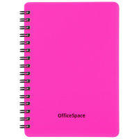 Записная книжка А6 60л., на гребне OfficeSpace 'Neon', розовая пластиковая обложка