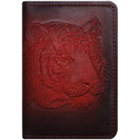 Обложка для паспорта Кожевенная мануфактура 'Тигр', красный, в деревянной упаковке