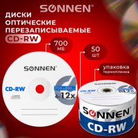 Диск CD-RW Sonnen 700Mb, 4-12x, Bulk, 50шт/уп