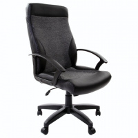 Кресло руководителя Brabix Strike EX-525 экокожа, черная, ткань, серая, крестовина пластик