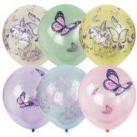 Воздушные шары,   25шт., М12/30см, ПатиБум 'Кристалл Bubble. Бабочки', пастель+декоратор, ассорти, е