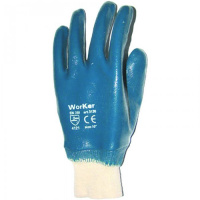 Перчатки защитные безразмерные 1 пара, белый/синий, х/б, полное нитриловое покрытие, манжет-резинка
