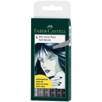 Набор капиллярных ручек Faber-Castell 'Pitt Artist Pen Soft Brush' 6цв., 6шт., пласт.уп., европодвес