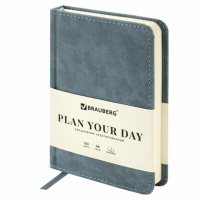 Ежедневник недатированный Brauberg Status серый/голубой, А6, 160 листов, под кожу
