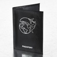 Обложка для паспорта натуральная кожа 'наплак', тиснение серебром 'Airplane', черная, BRAUBERG, 2382