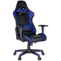 Кресло геймера Helmi Grand Prix HL-G02, экокожа, черно-синяя, 2 подушки, крестовина пластик