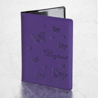 Обложка для паспорта STAFF, бархатный полиуретан, 'Бабочки', фиолетовая, 237618