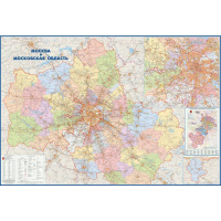 Настенная карта Атлас Принт Москва и Московская область территориально-административная, М-1:170 000