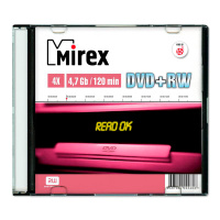 Диск DVD+RW Mirex 4.7 Гб, 4x, Slim, UL130022A4S, 1шт/уп
