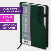 Ежедневник датированный Brauberg Up зеленый, A5, под кожу софт-тач, держатель для ручки, 2024