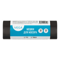 Мешки для мусора 30л Vega ПНД, 48*55см, 5мкм, 20шт., черного цвета, в рулоне