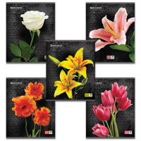 Тетрадь общая Brauberg Цветы, А5, 48 листов, в клетку, на скрепке, мелованный картон c блестками