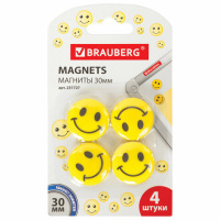 Магниты Brauberg смайлики d=30 мм, желтые, 4шт