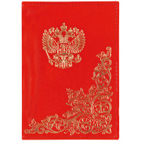Обложка для паспорта OfficeSpace 'Герб', лакированная кожа, тиснение золото, красная