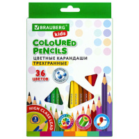 Набор цветных карандашей Brauberg Kids 36 цветов, трехгранный корпус, грифель мягкий 3мм