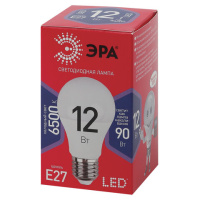 Лампа светодиодная ЭРА, 12(90)Вт, цоколь Е27, груша, холодный белый, 25000 ч, LED A60-12W-6500-E27,