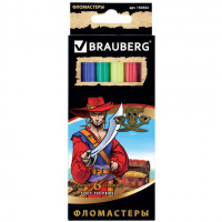 Фломастеры для рисования Brauberg Pirates 6 цветов, смываемые, картон с золотистым тиснением
