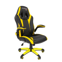 Кресло геймера Chairman Game 15 экокожа премиум, черно-желтая, крестовина пластик