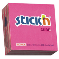 Блок для записей с клейким краем Hopax 2 цвета, малин-роз.50х50, 250 листов