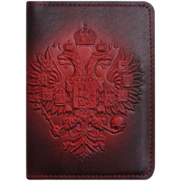 Обложка для паспорта Кожевенная мануфактура 'Орел Российской Империи', красный, в деревянной упаковк