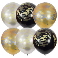 Воздушные шары,   25шт., М12/30см, ПатиБум 'Black&Gold&Silver. Милитари', пастель+декоратор, ассорти