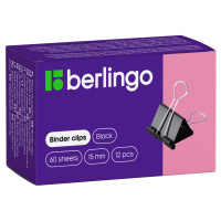 Зажимы для бумаг Berlingo 15мм, черные, 12 шт/уп