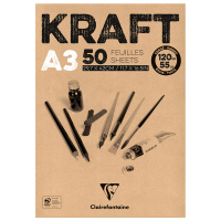 Скетчбук - блокнот 50л., А3 Clairefontaine 'Kraft', на склейке, 120г/м2, верже, крафт