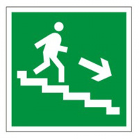Знак Направление к эвакуационному выходу по лестнице направо вни 200х200мм, самоклеящаяся пленка ПВХ