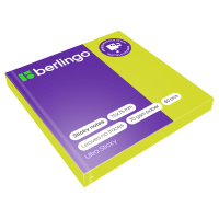 Блок для записей с клейким краем Berlingo Ultra Sticky зеленый, неон, 75х75мм, 80 листов