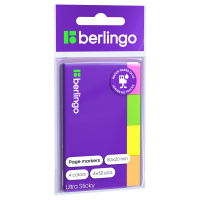 Клейкие закладки бумажные Berlingo Ultra Sticky 20х50мм, 4 цвета по 50 листов, неон
