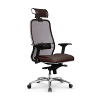 Кресло руководителя Метта Samurai SL-3.04 MPES, ткань-сетка/экокожа, темно-коричневая, крестовина хр