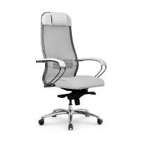 Кресло руководителя Метта Samurai SL-1.04 MPES, ткань-сетка/экокожа, белая, крестовина хром