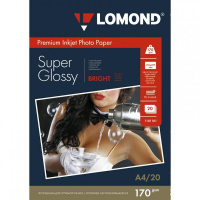 Фотобумага для струйных принтеров Lomond А4, 20 листов, 170г/м2, суперглянцевая, одност., 1101101