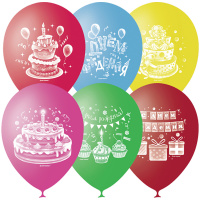 Воздушные шары,  50шт., M10/25см, ПатиБум 'С Днем Рождения', пастель+декор