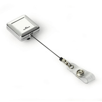 Держатель-рулетка для бейджа Durable с клипом, серебристый, 80см, на кнопке, 10 шт/уп, 8325-23